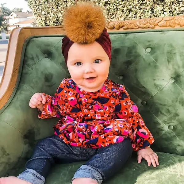 Flowery Top + Jean Trouser + Plum Turban