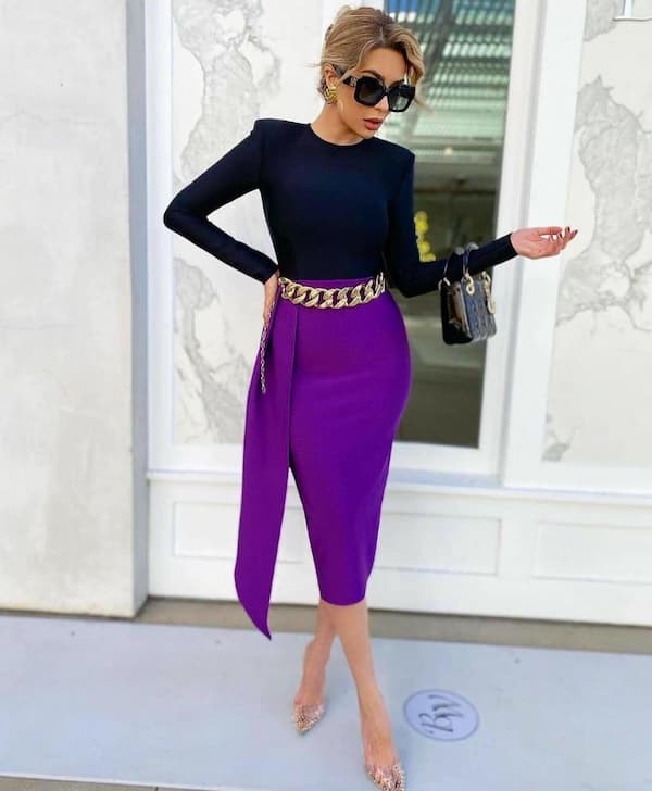 Purple and Black Suit Gown + Transparent Heels
