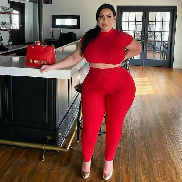 Red Cropped Top + Red Pencil Pants + Pairs of heels