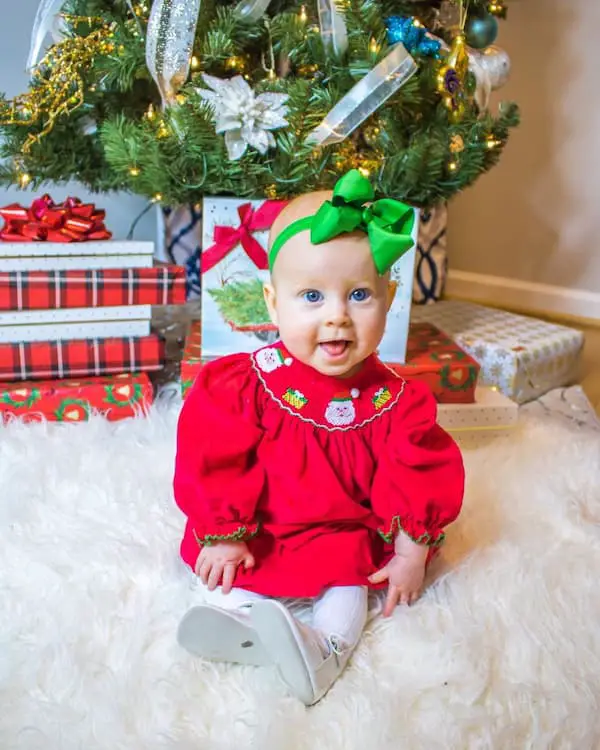 Santa’s Fluffy Little Gown + White Socks + White Shoes + Green Headband