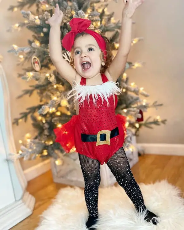 Short Red Gown with White Fur Upside + Net Leggings + Red Headband