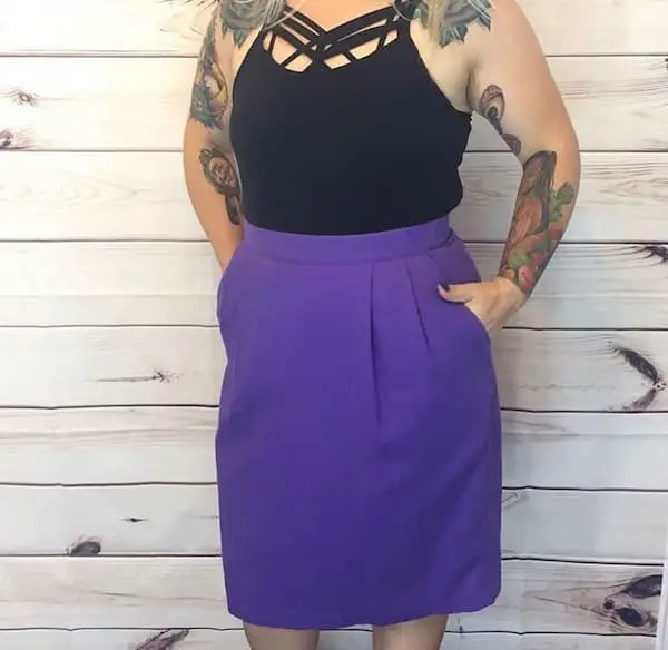 Vintage Purple High Waist Skirt + Black Top
