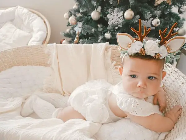 White Little Gown + White Socks + Reindeers’ Horns Cap