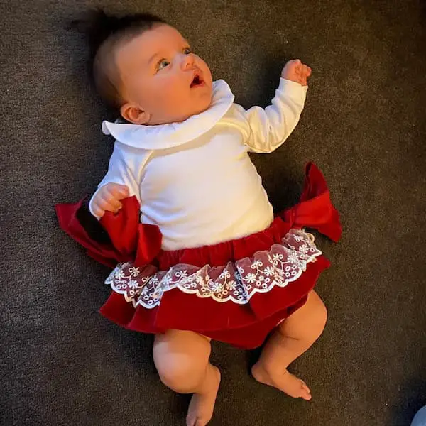 White Turtle Neck Sweater + Red Short Open Ended Skirt