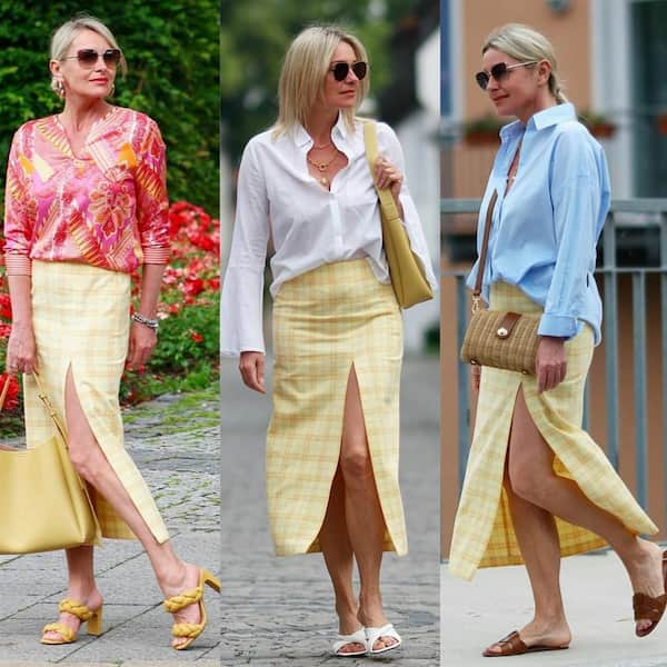 Classy Long Sleeve Shirt + Long Stripped Yellow Skirt