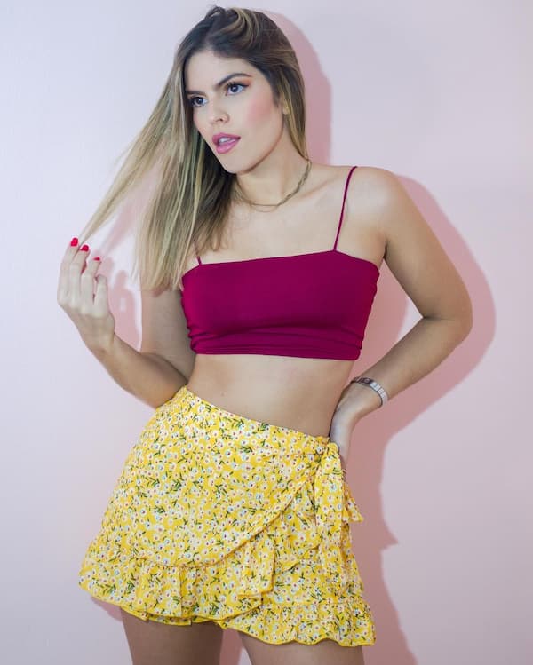 Crop Top Fucsia + Yellow Skirt