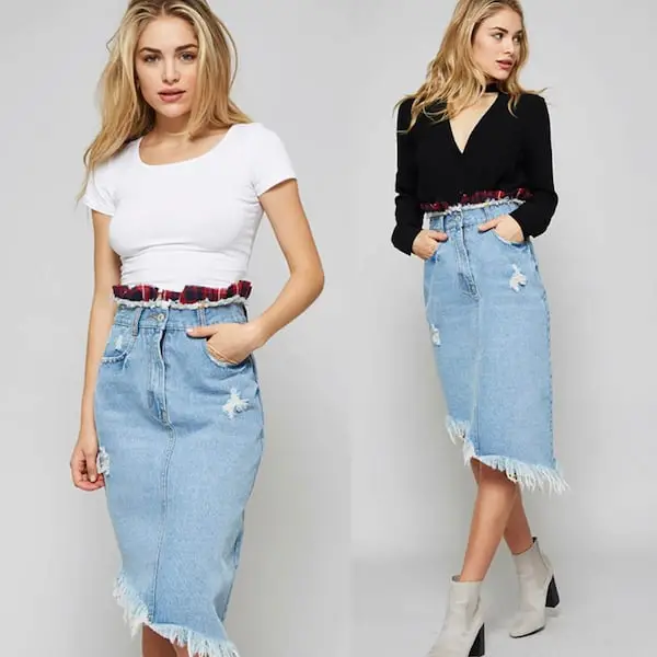 Crop Top + High Waisted Long Jean Skirt