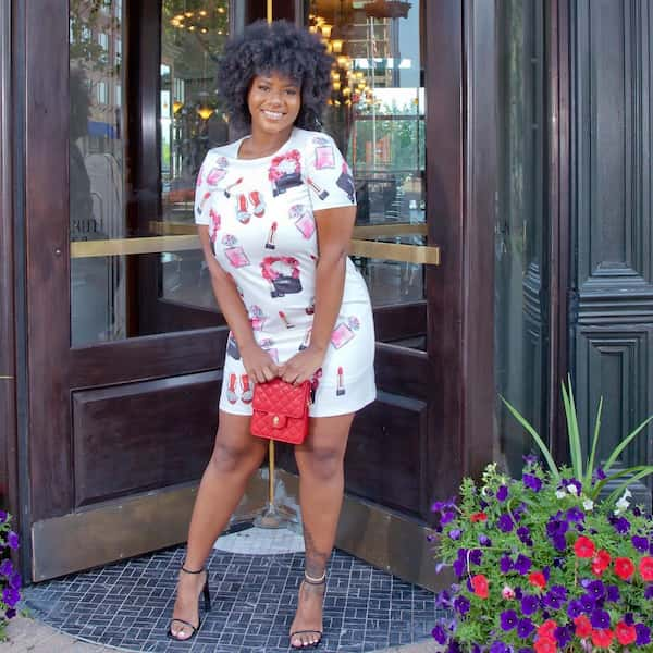 Designer White Tee + Red Purse + Heels