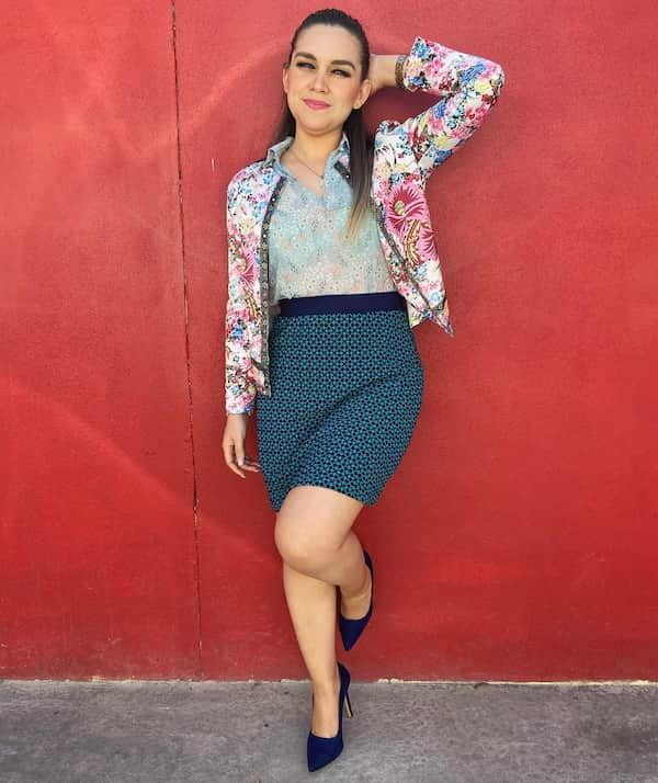 Floral Print Blouse and Blazer + Diamond Print Skirt