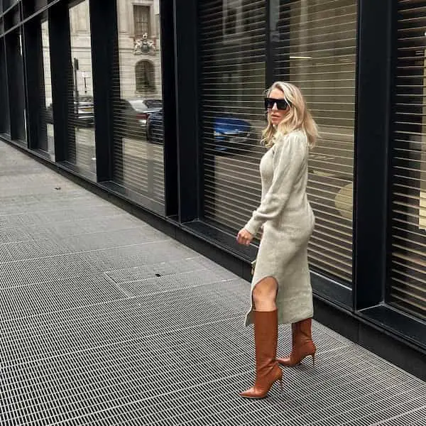 Jumper Dress + Knee Length Boot Heels