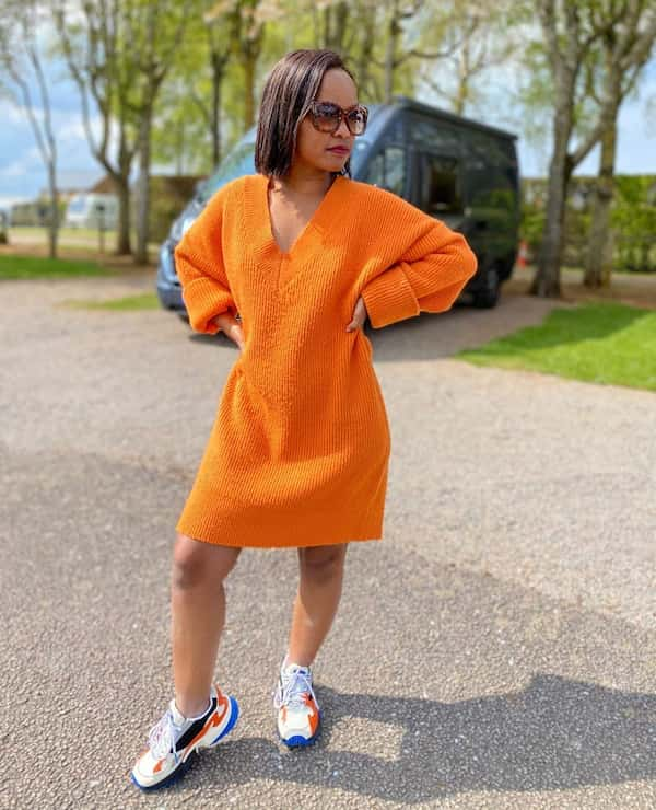 Knitted Orange Wool Jumper Dress