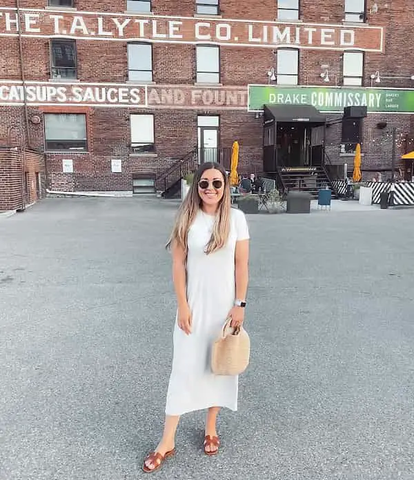 Long White T-shirt Dress + Knitted Bag + Slippers + Sunglass