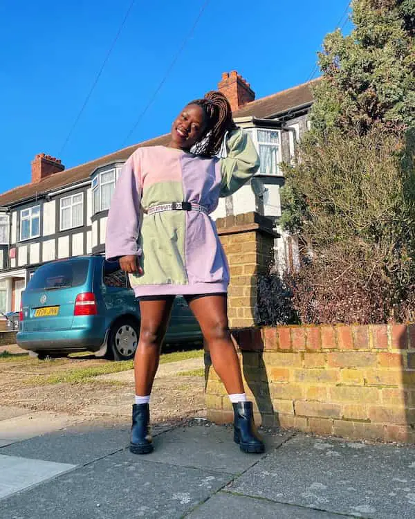 Multi Colour Mini Jumper Dress + Black Boots