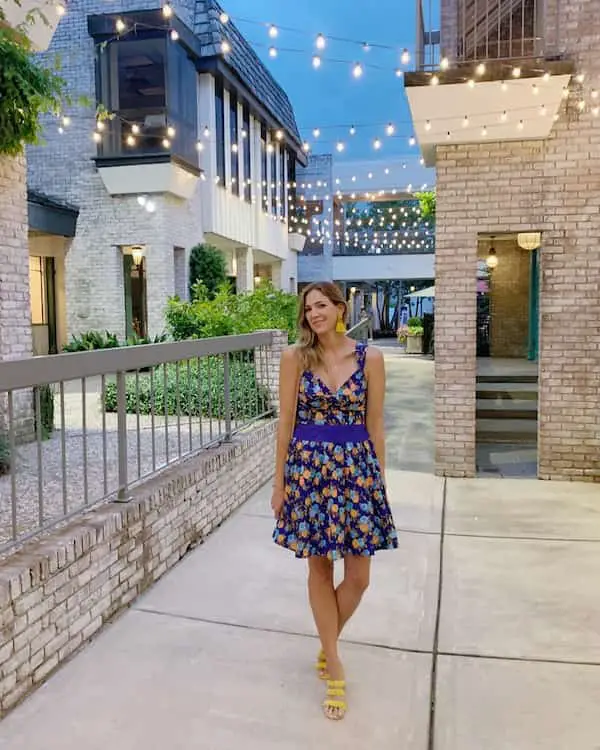 Purple Floral Gown + Yellow Loafers