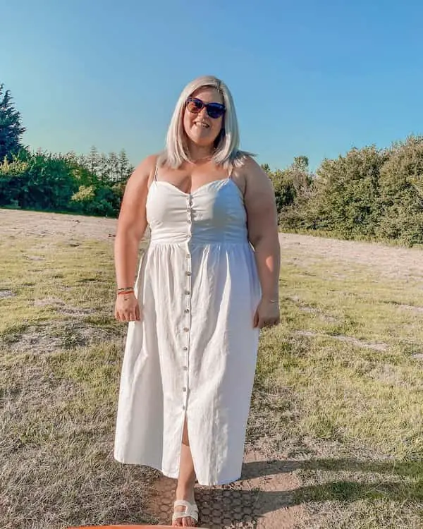 Spaghetti Hand Centered-Button White Gown + Slippers + Sunglass