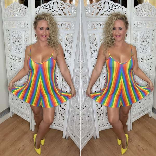 Spaghetti Hand Rainbow Dress + Cover Heels