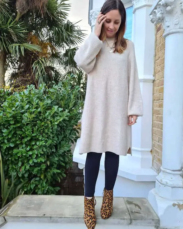 Sweat Dress + Pants + Tiger Print Shoe