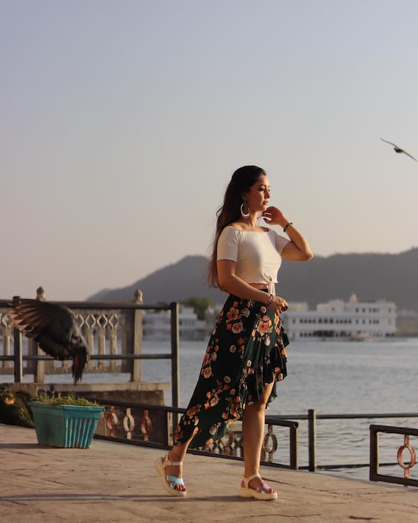 White Tee + Floral Skirt + Lady's Sandals