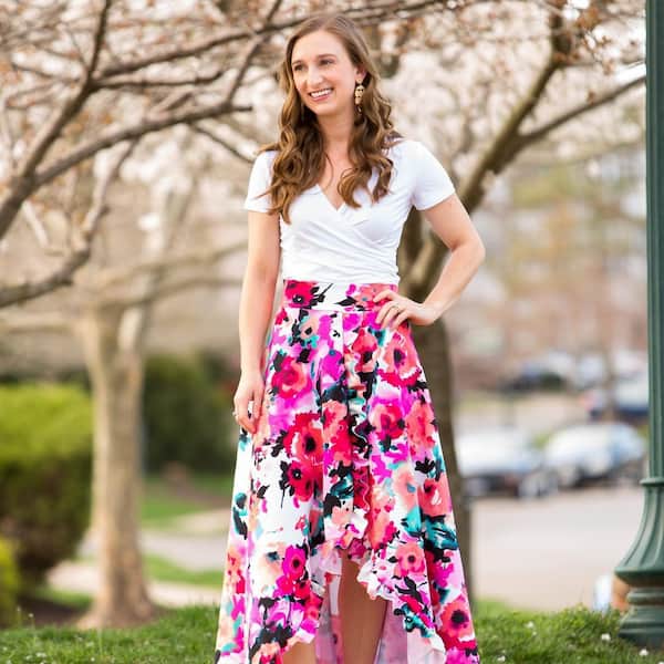 White Top + Floral High Low Skirt