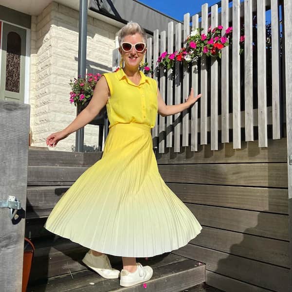 Yellow Skirt Outfit for Older Women
