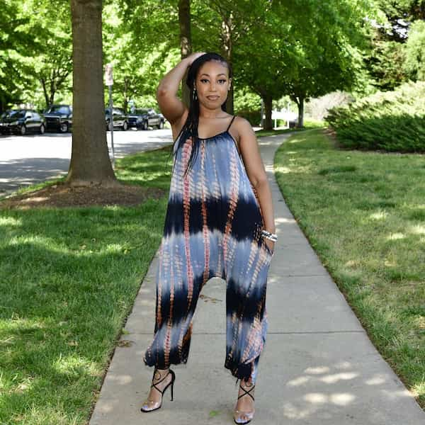 Baggy Floral Sleeveless Jumpsuit with Pumps