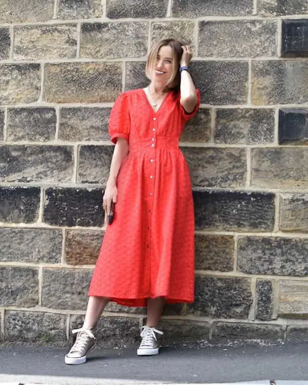 Red Gown Dress + Converse Trainers 