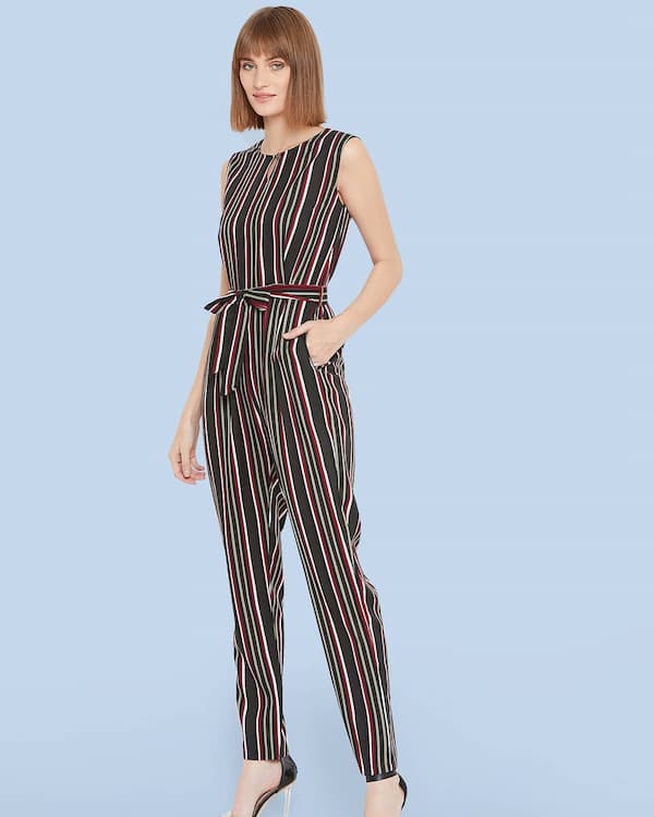 Striped Sleeveless Jumpsuit with Pumps