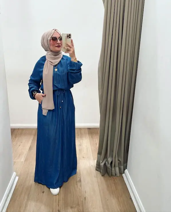 Blue Long Denim Dress + Hijab