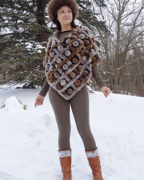 Brown Poncho + Winter Woolies Head Warmer + Tan Fleece Lined Leggings + Brown Boots