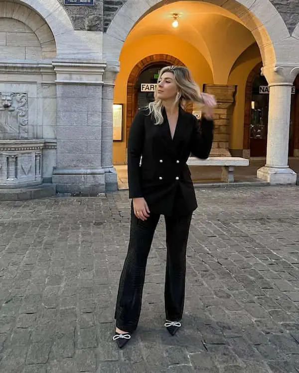 Button-up Black Blazer with Trousers + Heels