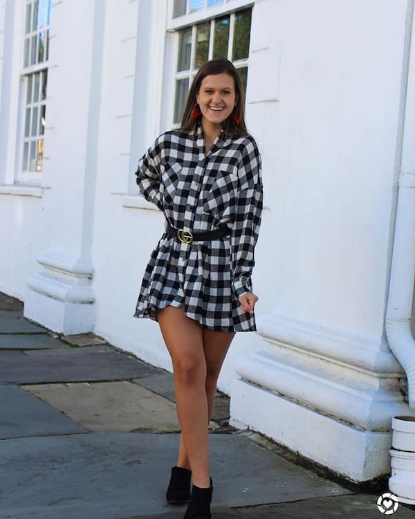 Belted Oversized Flannel + Sneakers