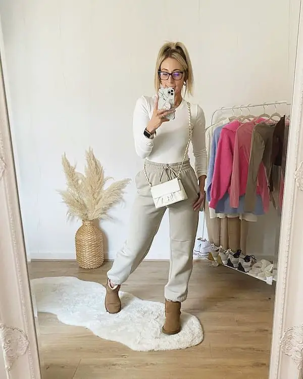 Body Suit Shirt + Joggers + Ugg boots + Handbag