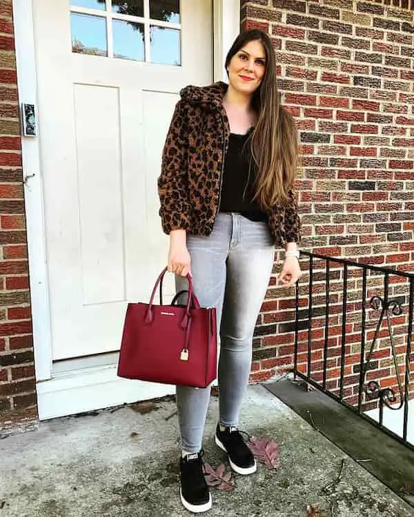 Evereve Shirt + Bdakota Jacket + Grey Jeans + Sneakers + Handbag