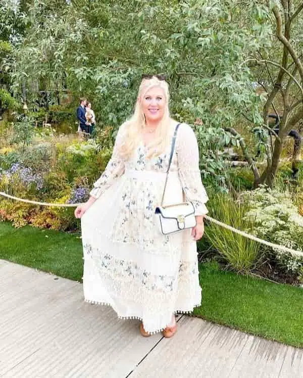 Floral Maxi Gown + Heels + Handbag