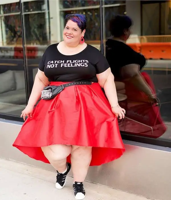 Graphic Tee + Maxi Skirt + Sneakers + Waist Bag