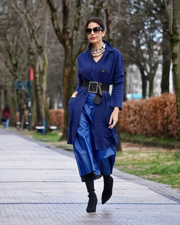 Matching Colour Satin Dress + Trench Coat + Belt + Boots