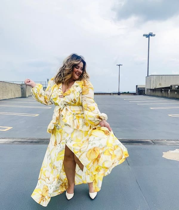 Maxi Floral Dress with Puff Hands + Heels