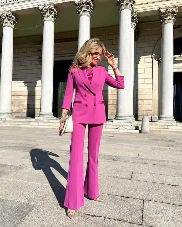 Satin Shirt + Vintage Suit and Pant + Heels