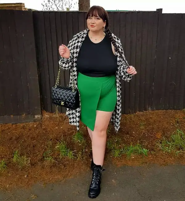 Strapless Top + High Waist Asymmetrical Skirt + Vintage Jacket +Boots + Handbag