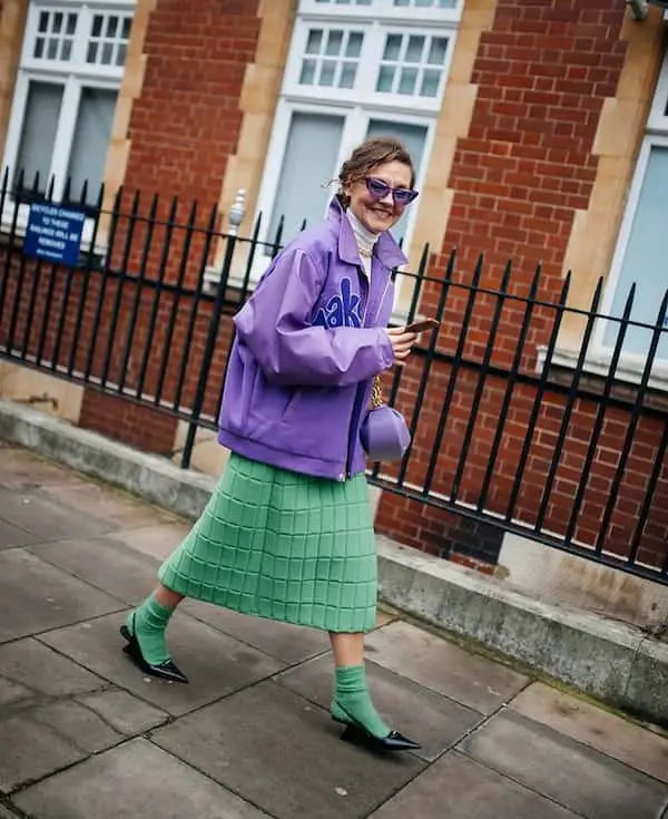 Turtle Neck Shirt + Balloon Skirt + Wedge + Handbag + Singlasses