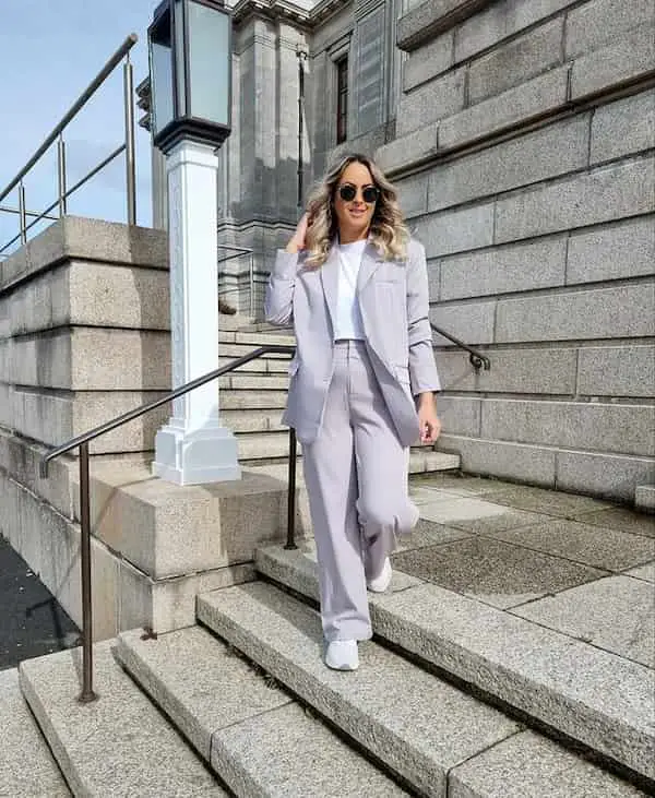 Deep Ash Suit + White Shirt + Sneakers + Sunglasses