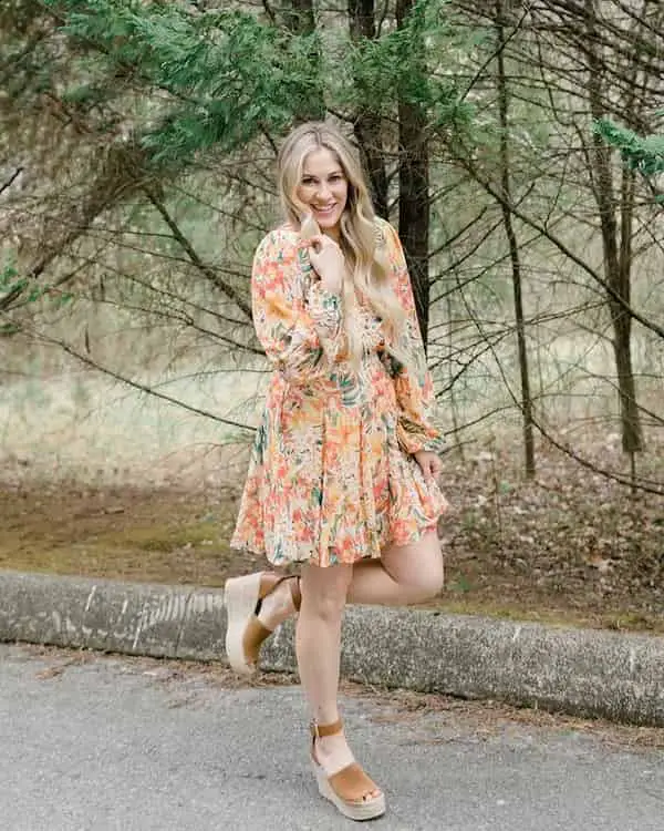 Tropical Print Dress + Wedge Shoe