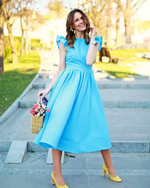 Blue Midi Dress + Heels