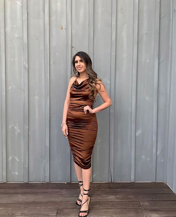 Brown Spaghetti Hand Dress with Sandal Heels