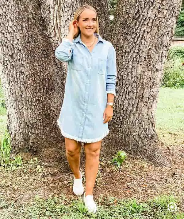 Chambray Dress with Sneakers