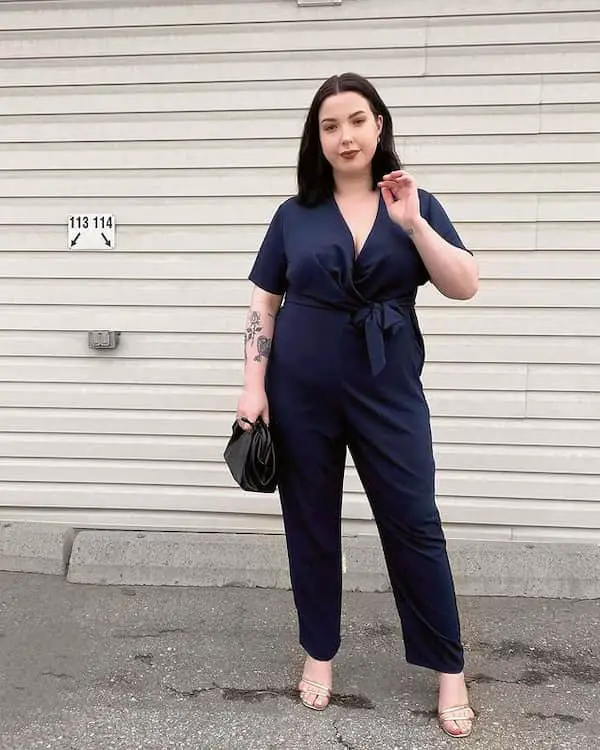 Jumpsuit + Heels + Midi Handbag