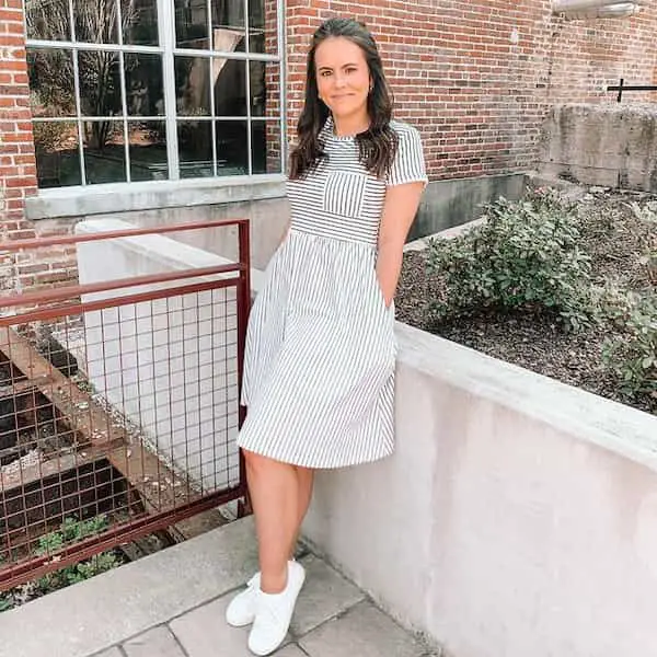 Knee-Length Dress with Pockets + Sneakers