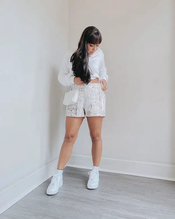 Long Sleeve Shirt with Lace Shorts + Sneakers