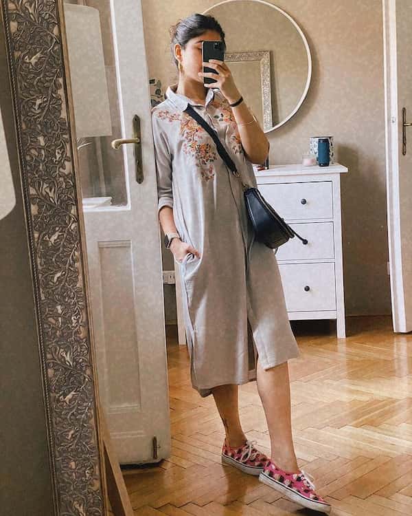 Midi Dress with Van Shoes + Midi Handbag