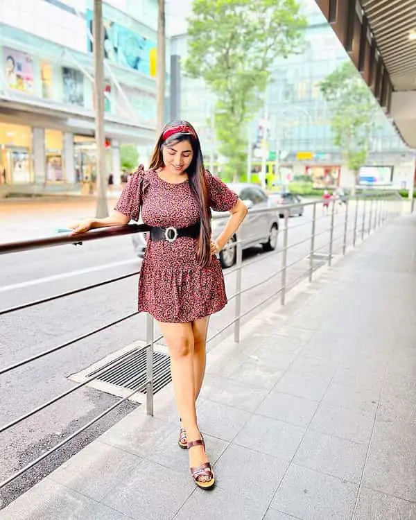 Mini Floral Dress with Tummy Belt + Sandals